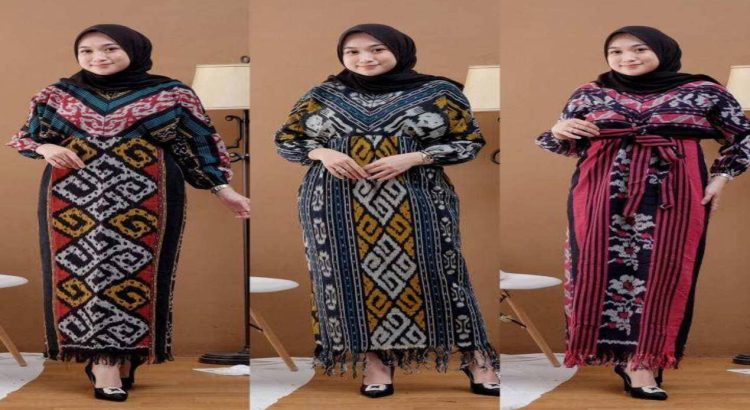 Gamis Tenun Kombinasi Polos yang Elegan dan Modern