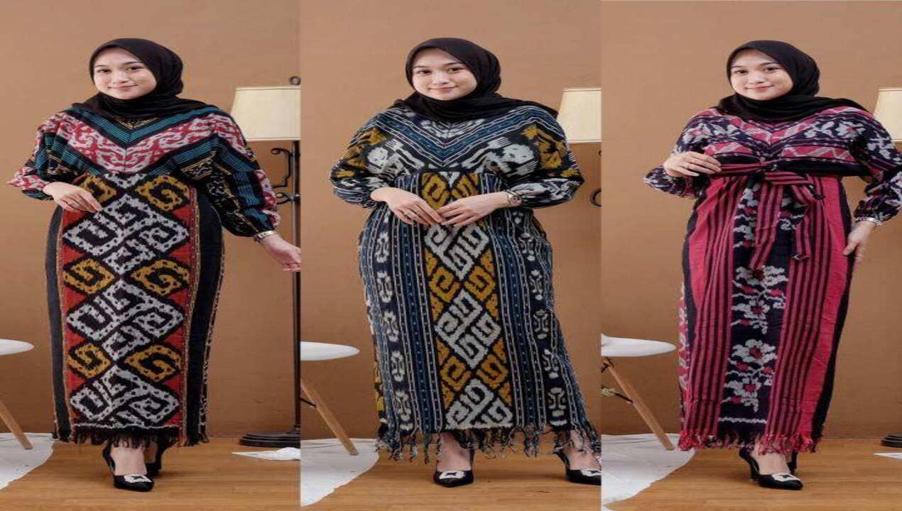 Gamis Tenun Kombinasi Polos yang Elegan dan Modern