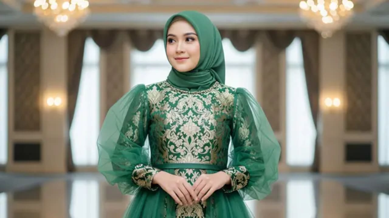 Custom Dress Brokat dengan Kombinasi Satin
