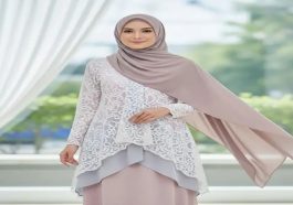 Gamis Brokat Modern dengan Hijab Pashmina yang Kekinian