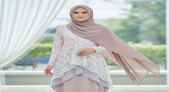 Gamis Brokat Modern dengan Hijab Pashmina yang Kekinian