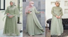 Gamis Brokat Warna Sage untuk Menyempurnakan Hijab Islami
