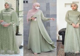 Gamis Brokat Warna Sage untuk Menyempurnakan Hijab Islami