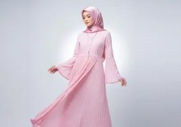 Tren Dress Panjang Muslim Kombinasi Plisket untuk Anak Muda