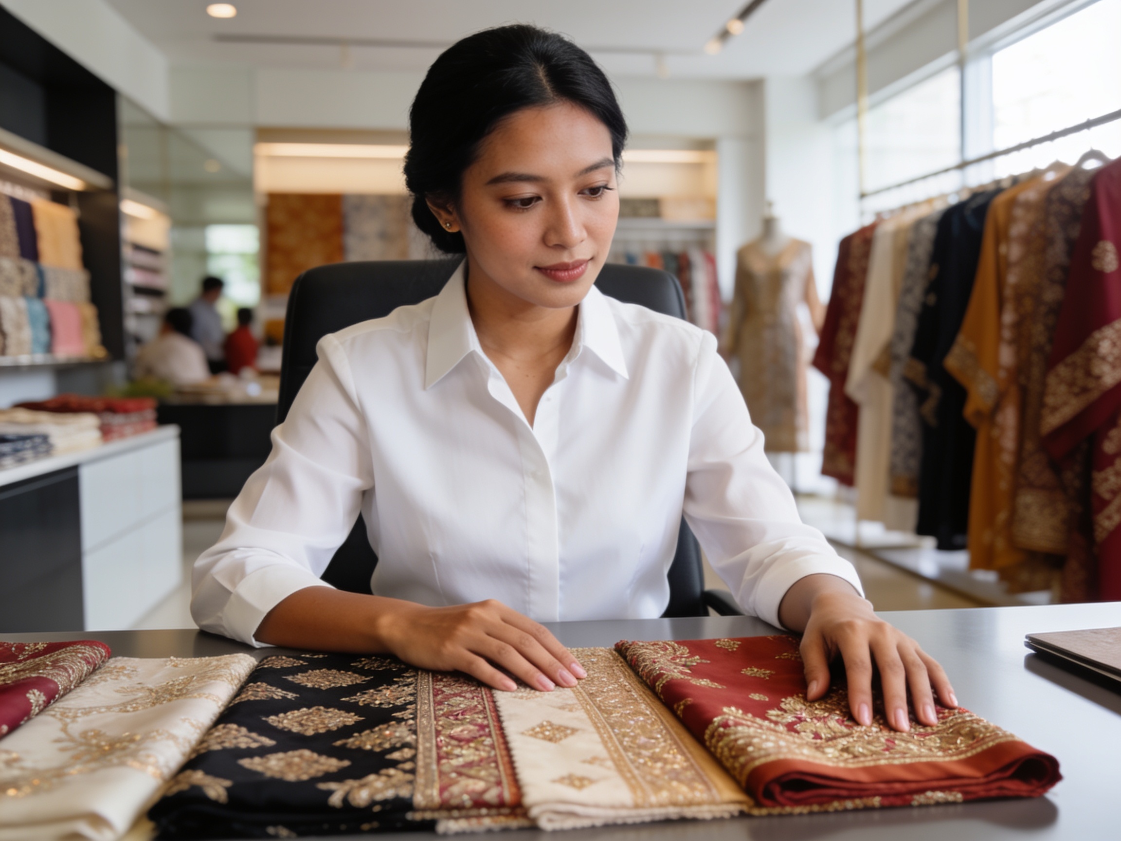 Wanita Indonesia memilih kain gamis elegan untuk inspirasi gamis pesta syari terbaru