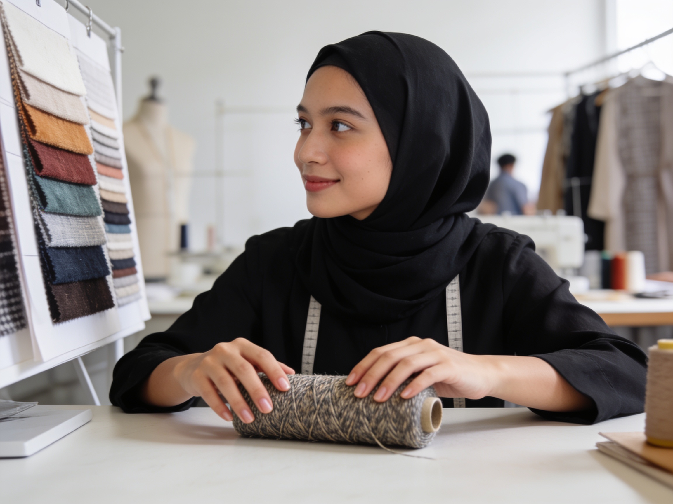 Desainer Muslimah Muda Menyentuh Kain Gamis di Studio